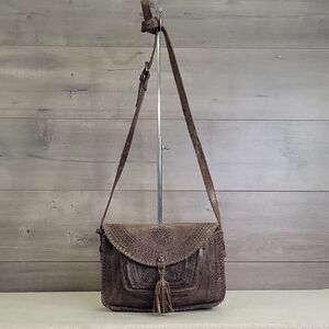 Vintage Patricia Nash Inspired Brown Leather Crossbody Bag